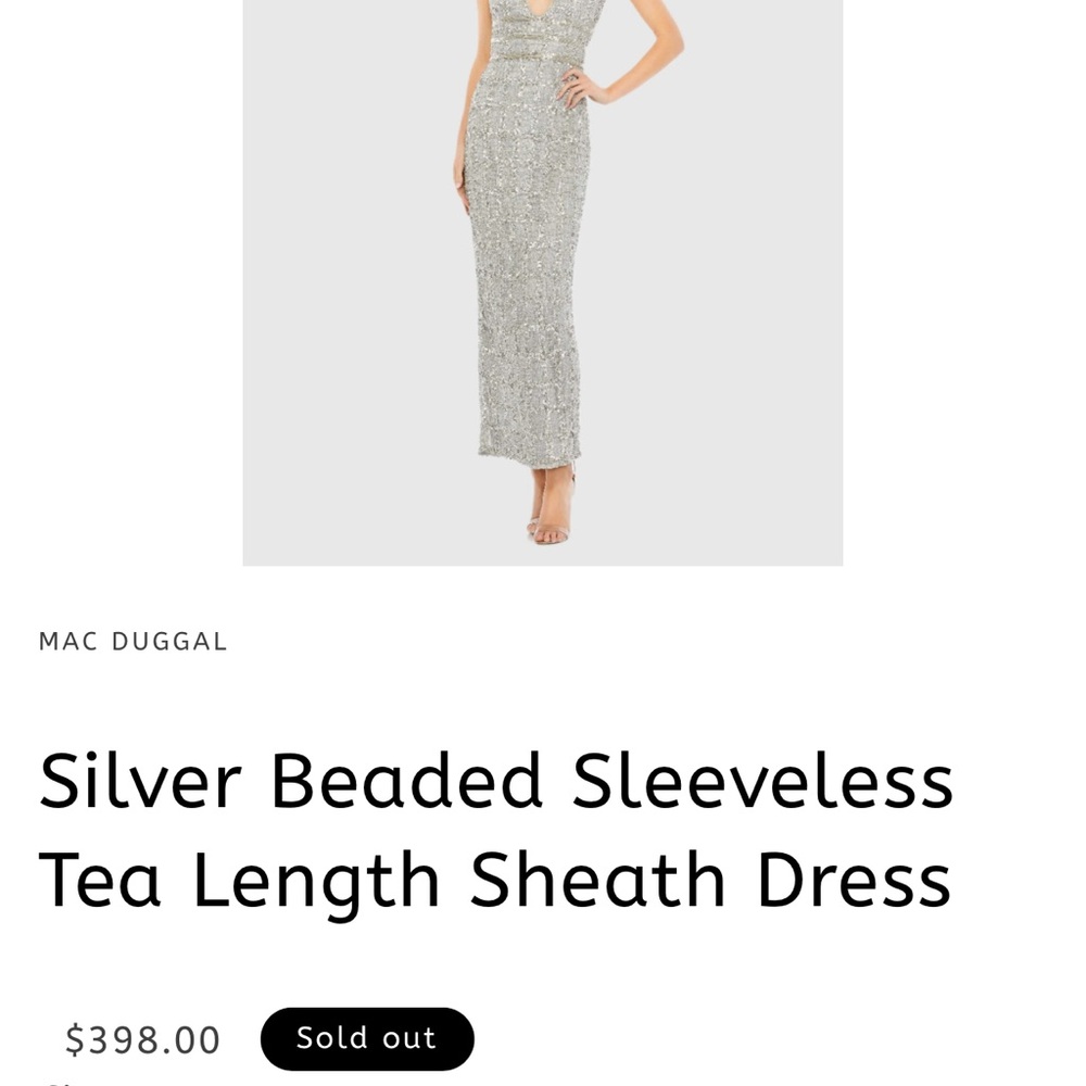 Mac Duggal Silver Sequin Sleeveless Tea Length Dress